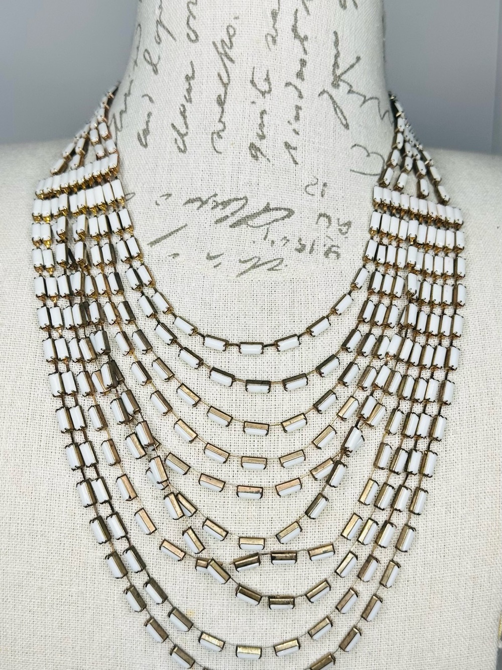 Vintage Multi-Strand White Beaded Statement Necklace